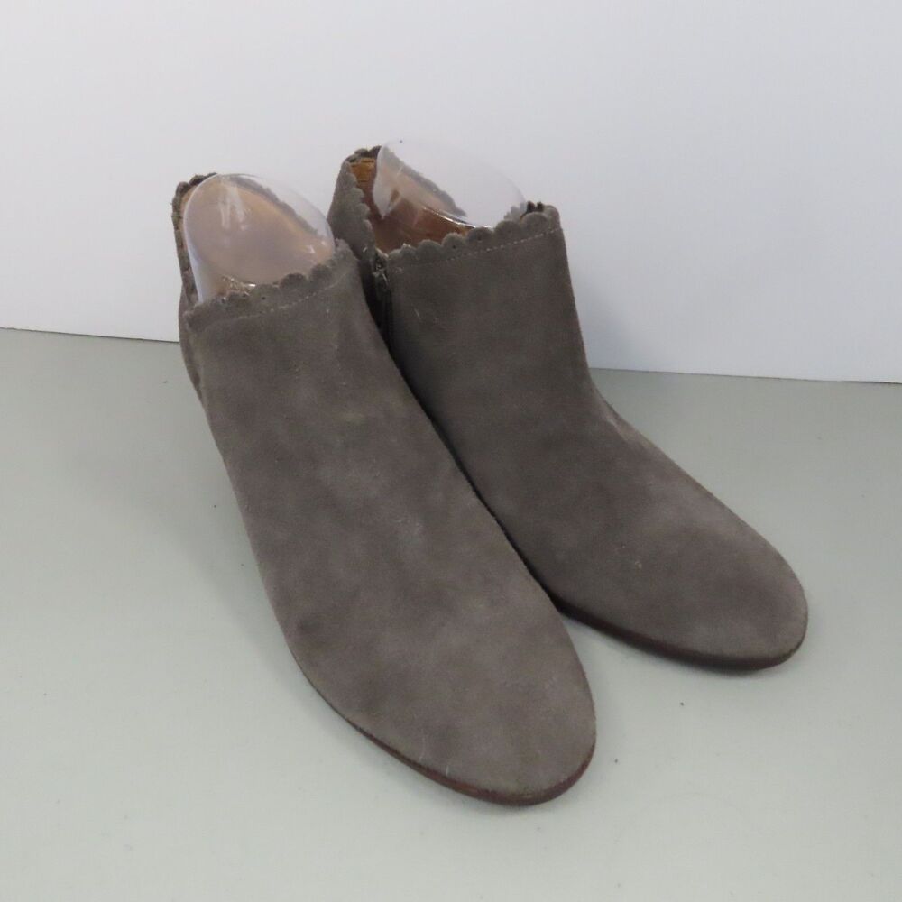 Jack Rogers Gray Suede Ankle Boots Scalloped Edge Women's Booties - Size 9.5